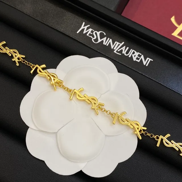 Saint Laurent Gold Monogram Charm Metal Bracelet 5