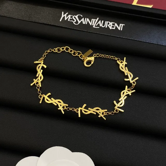 Saint Laurent Gold Monogram Charm Metal Bracelet 6