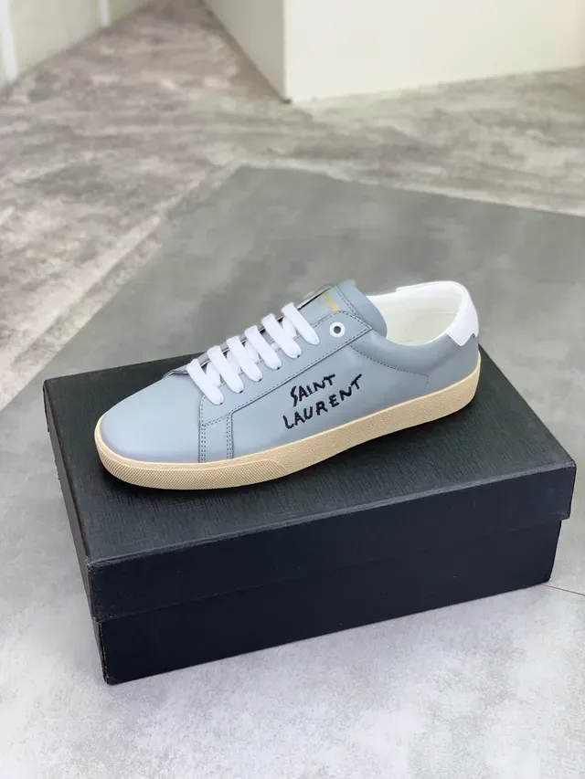 Saint Laurent Gris Beige Cuero Superior Bordado Branding Lifestyle Sneakers 4