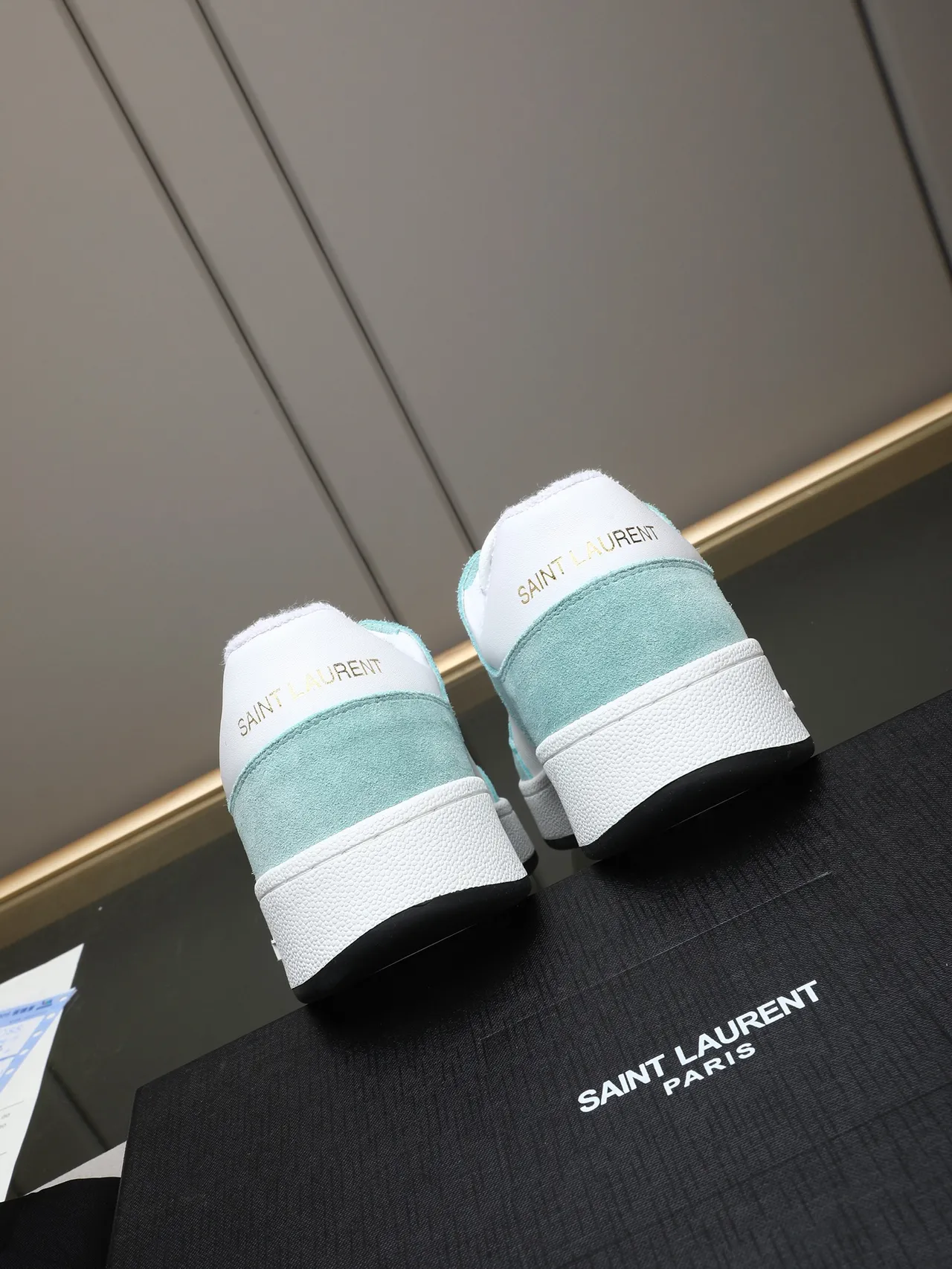 Saint Laurent Green White Low-Top Suede-and-Mesh Panelled Lifestyle Sneakers 3