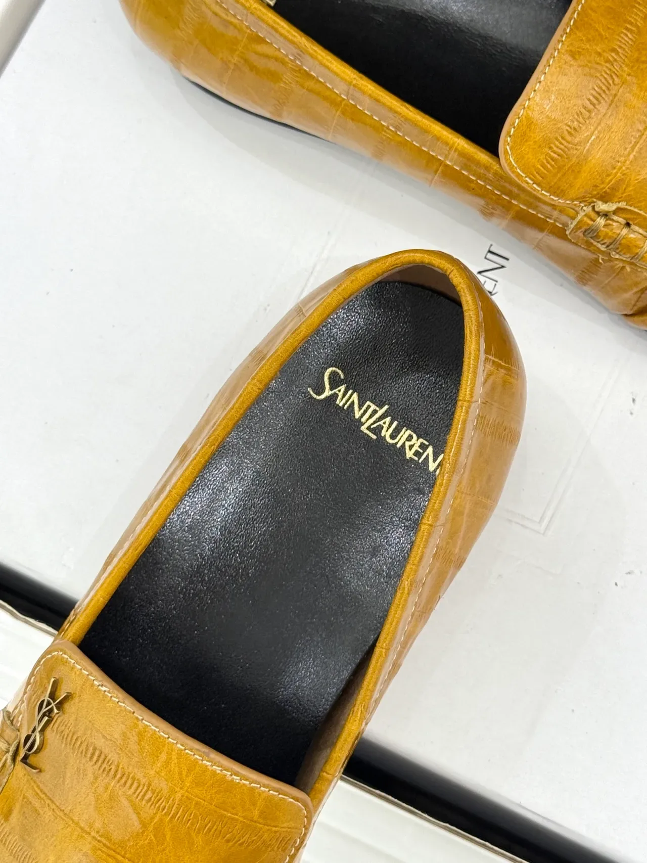 Saint Laurent Loafer Mustard Croc-Embossed Leather Ruched Vamp Loafers 3