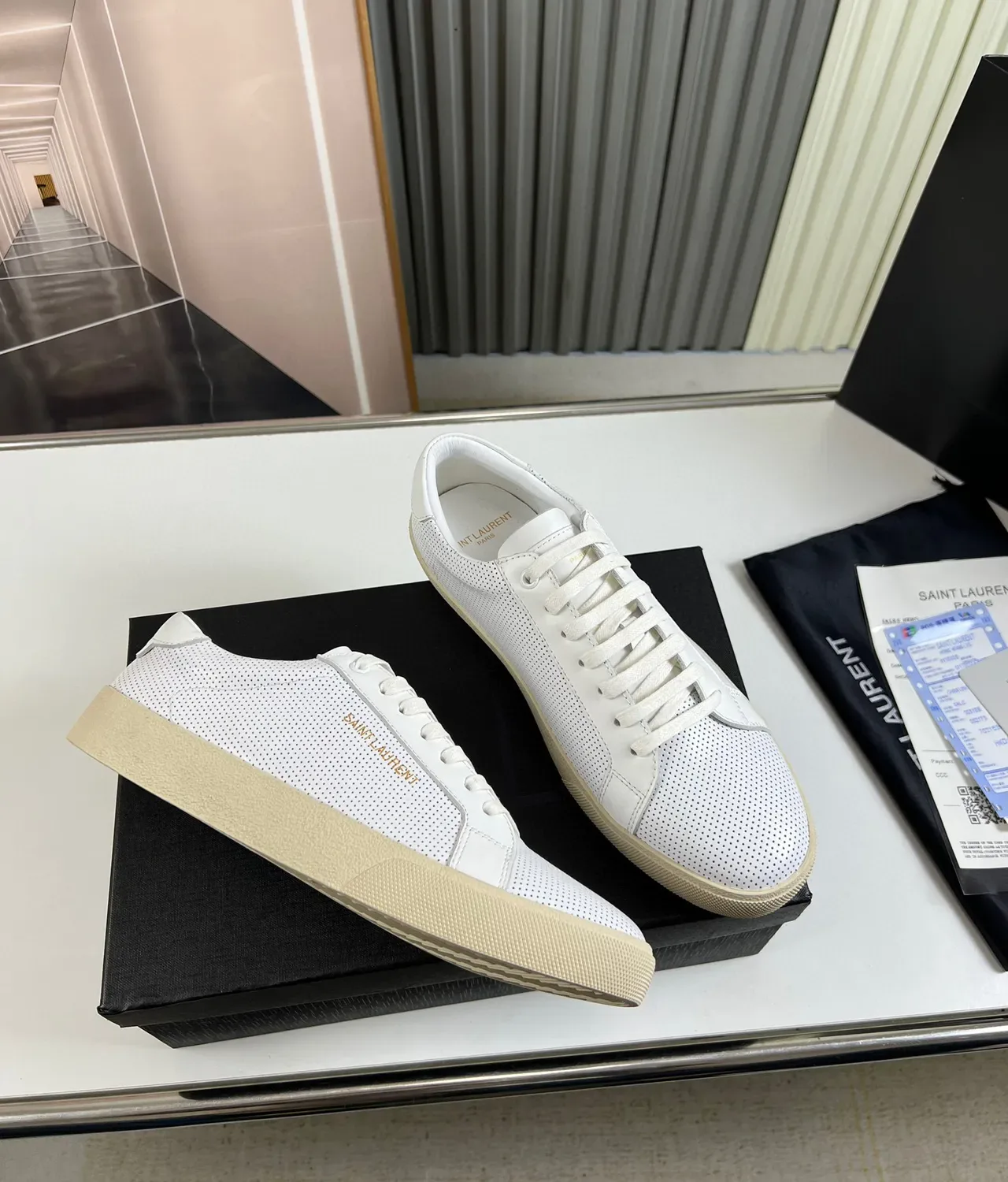 Saint Laurent Loulou Perforated Leather White Beige Lifestyle Sneaker 4