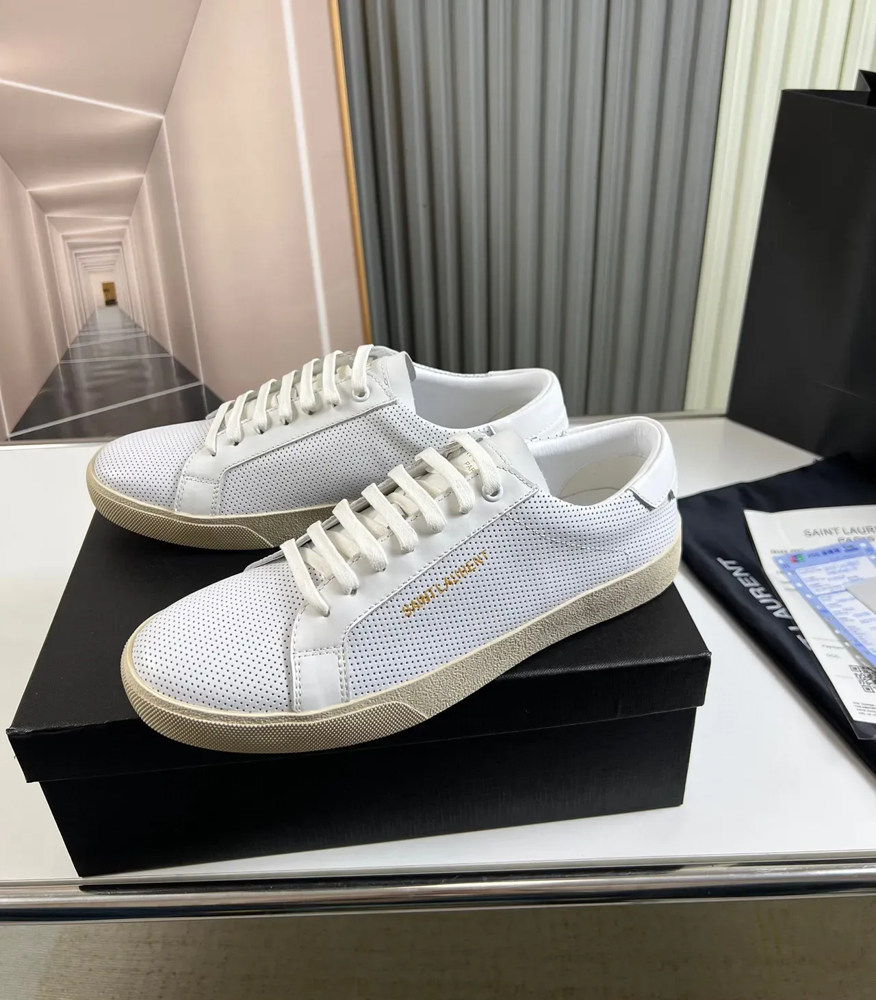 Saint Laurent Loulou Perforated Leather White Beige Lifestyle Sneaker 7