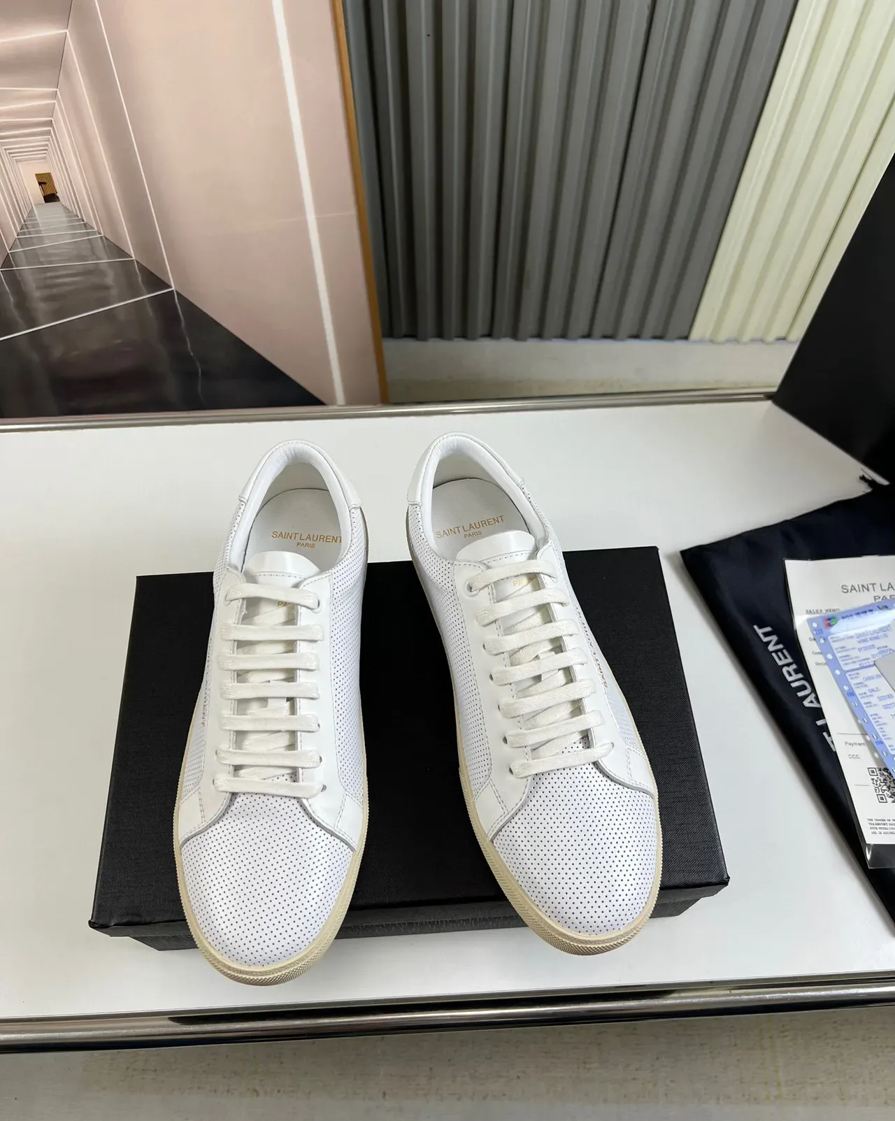Saint Laurent Loulou Perforated Leather White Beige Lifestyle Sneaker 8