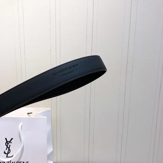 Saint Laurent Monogram Belt Black Suede Gold-Tone Buckle Leather Belt 4