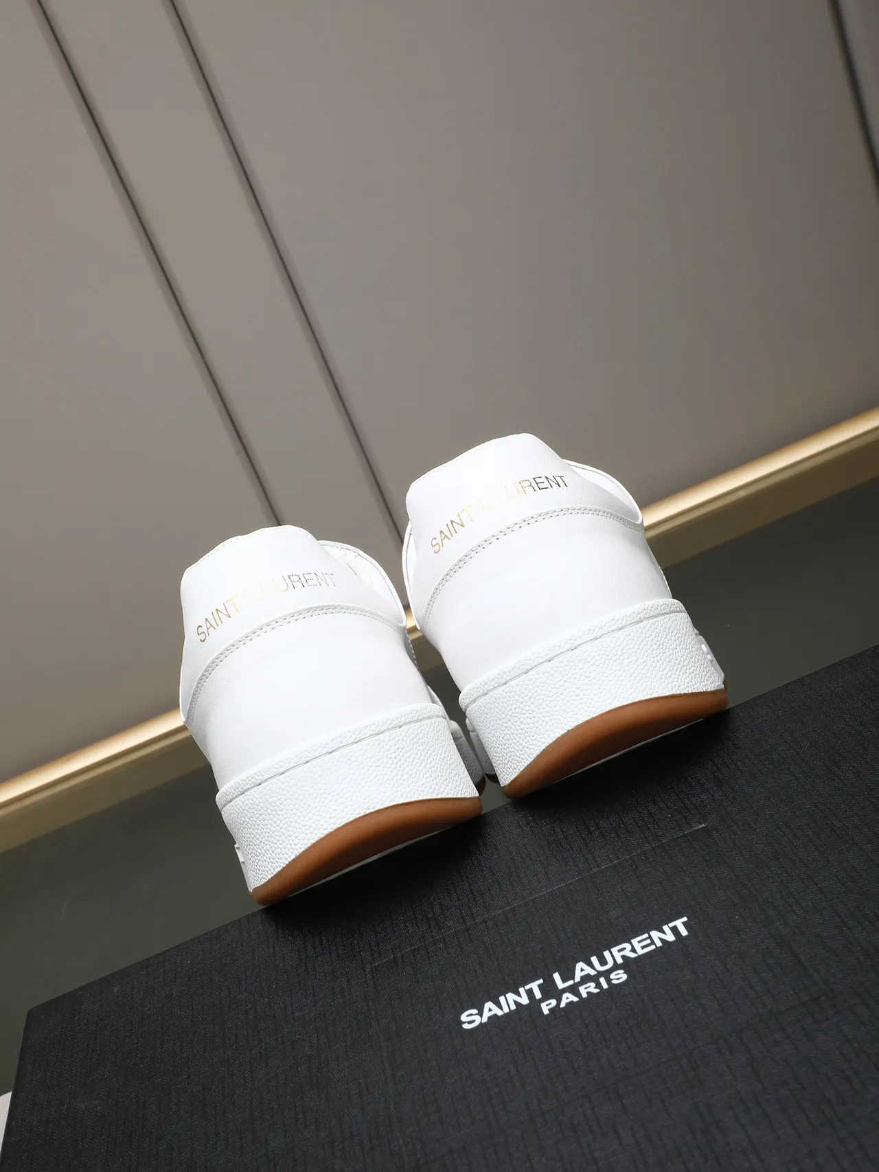 Saint Laurent White Brown Leather Perforated Side Panels Lifestyle Sneakers 3