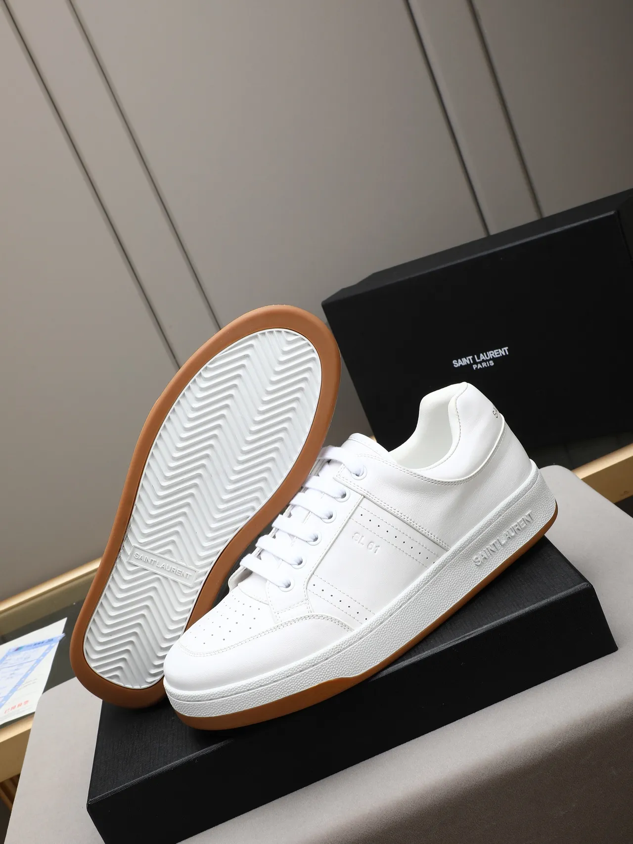 Saint Laurent White Brown Leather Perforated Side Panels Lifestyle Sneakers 4
