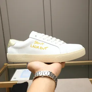 Saint Laurent सफेद सोना चर्म कढ़ाई जीवनशैली स्नीकर