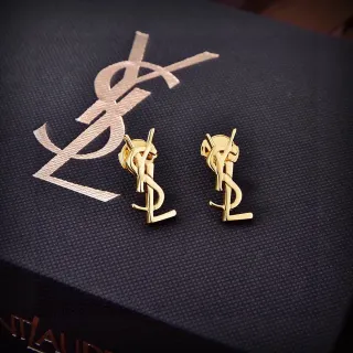 सेंट लॉरेंट YSL लॉगो पॉलिश्ड गोल्ड ईयरिंग्स