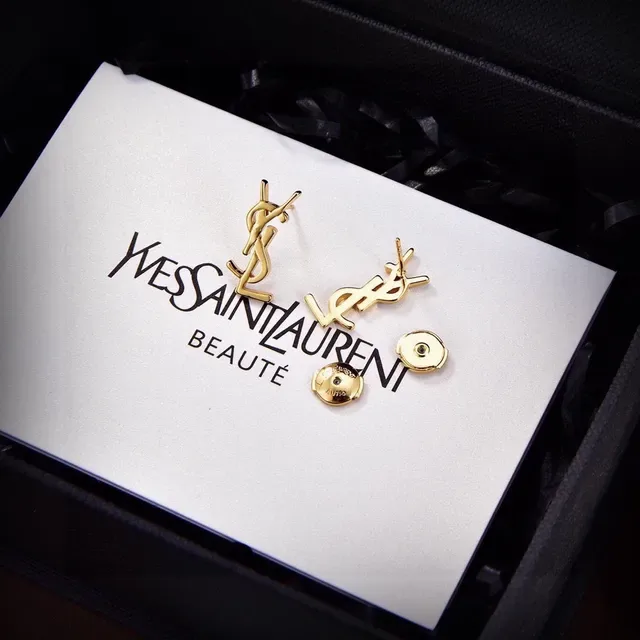 Boucles d'oreilles Saint Laurent YSL Logo Or Poli 2