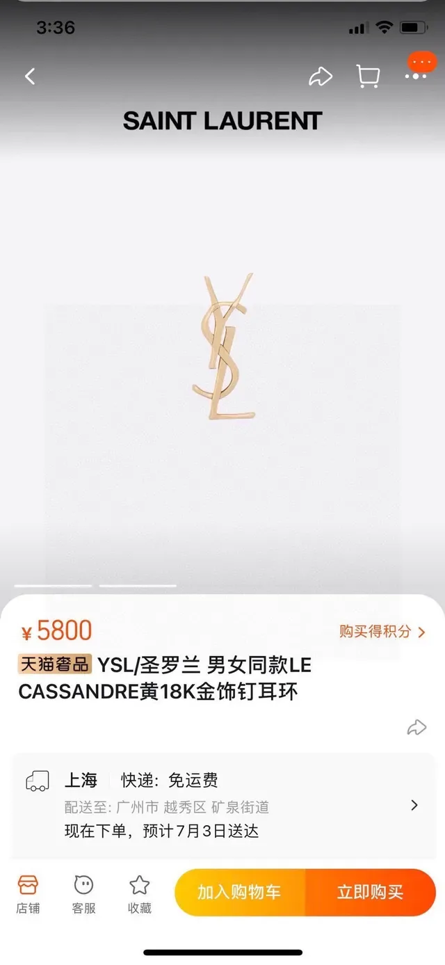 Boucles d'oreilles Saint Laurent YSL Logo Or Poli 4