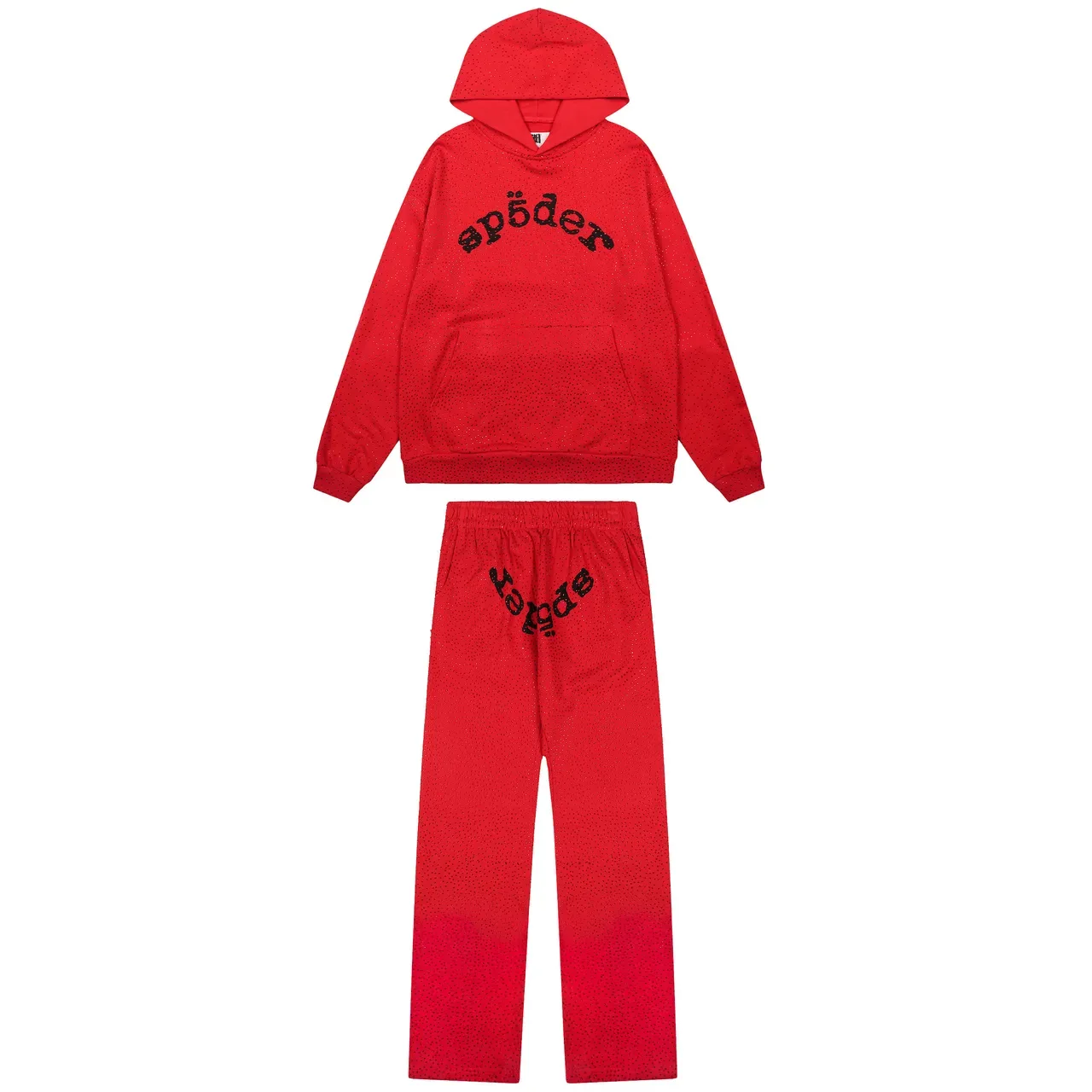 Sp5der Tracksuit Vermelho com Textura de Tecido Perfuração e Logo Bordado em Arco 4