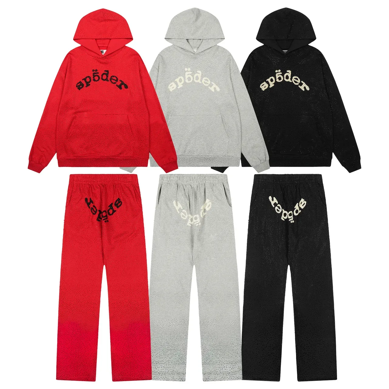 Sp5der Tracksuit Vermelho com Textura de Tecido Perfuração e Logo Bordado em Arco 19