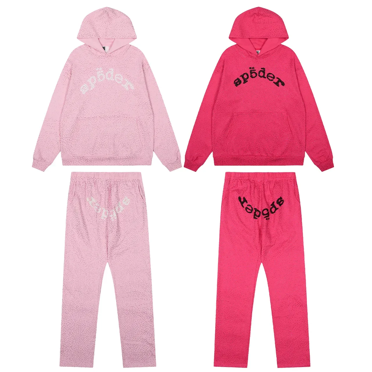 Sp5der Tracksuit Vermelho com Textura de Tecido Perfuração e Logo Bordado em Arco 20