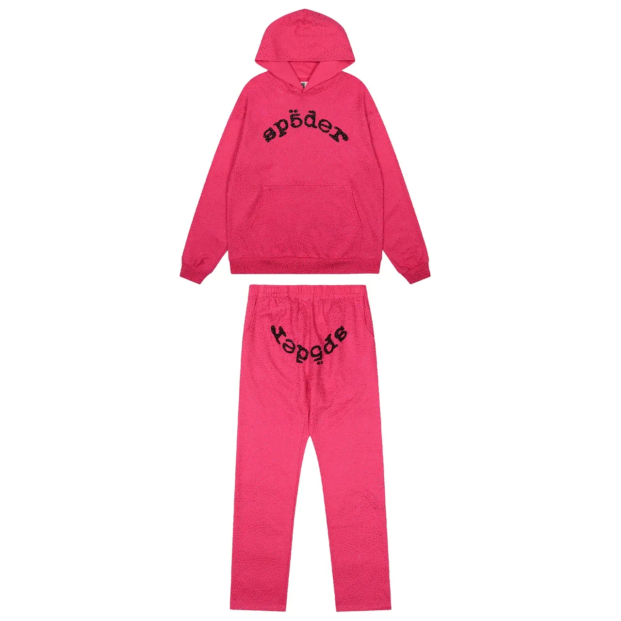 Sp5der Tracksuit Vermelho com Textura de Tecido Perfuração e Logo Bordado em Arco 22