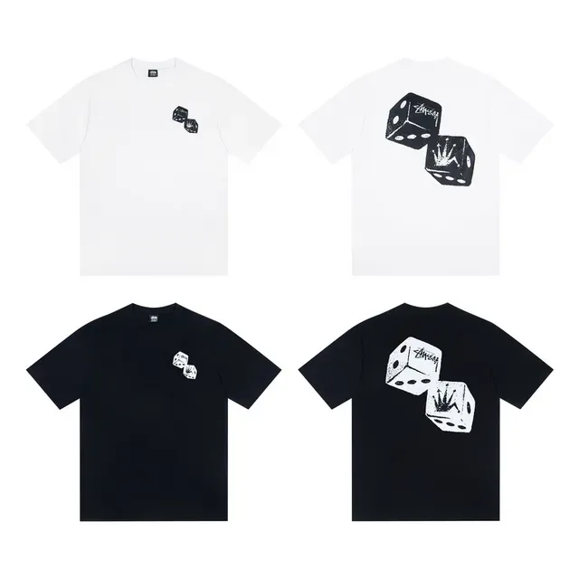 تي شيرت Stussy بموتيف طباعة النرد أبيض وأسود 2