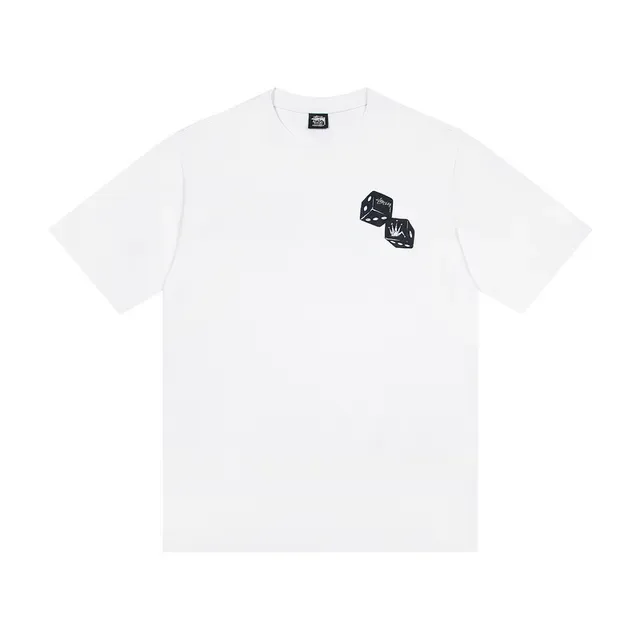 تي شيرت Stussy بموتيف طباعة النرد أبيض وأسود 4