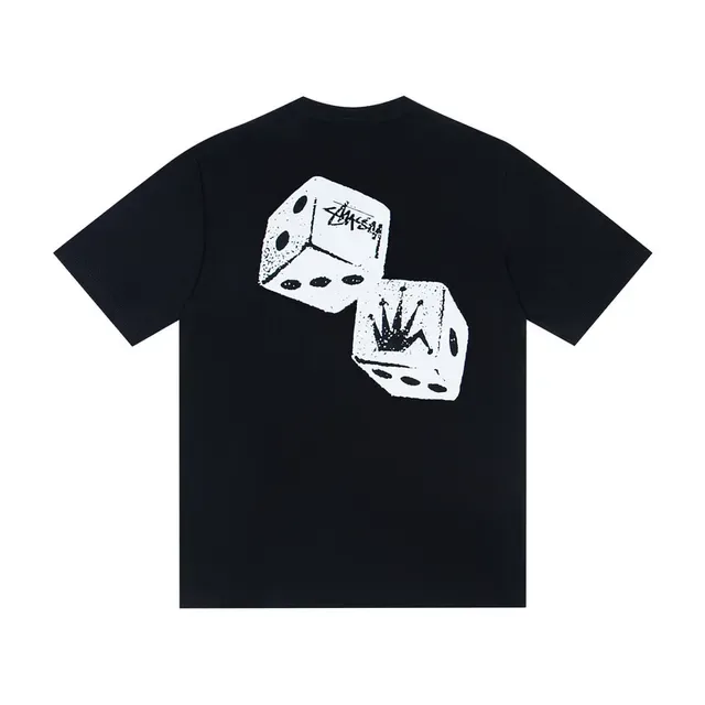 تي شيرت Stussy بموتيف طباعة النرد أبيض وأسود 5
