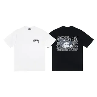 Stussy Stock Logo White and Black Graphic T-Shirt