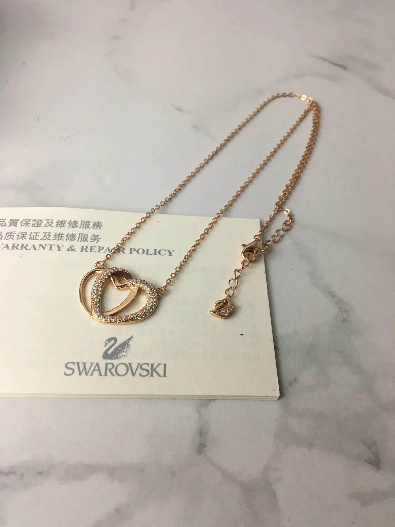 Swarovski Colar Coração Duplo Pavé Dourado Rosa 5
