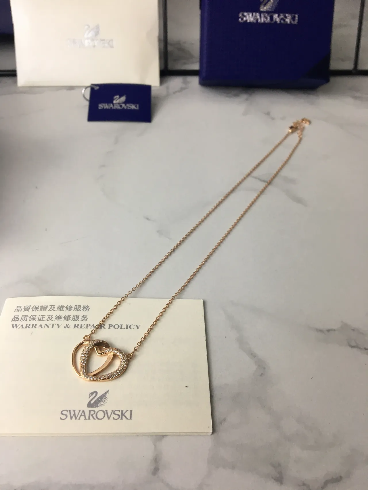 Swarovski Colar Coração Duplo Pavé Dourado Rosa 6