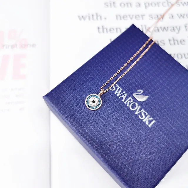 Swarovski দুষ্ট চোখ পাভে ক্রিস্টাল গোলাপী সোনার টোন নেকলেস 2