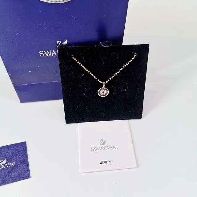 Swarovski দুষ্ট চোখ পাভে ক্রিস্টাল গোলাপী সোনার টোন নেকলেস 5