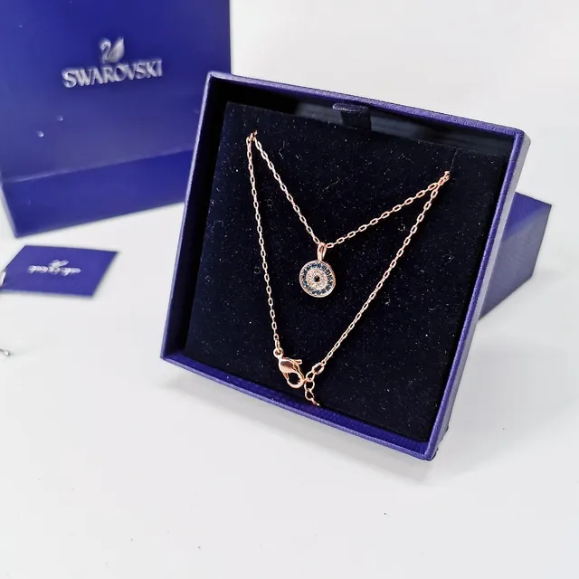 Swarovski দুষ্ট চোখ পাভে ক্রিস্টাল গোলাপী সোনার টোন নেকলেস 6