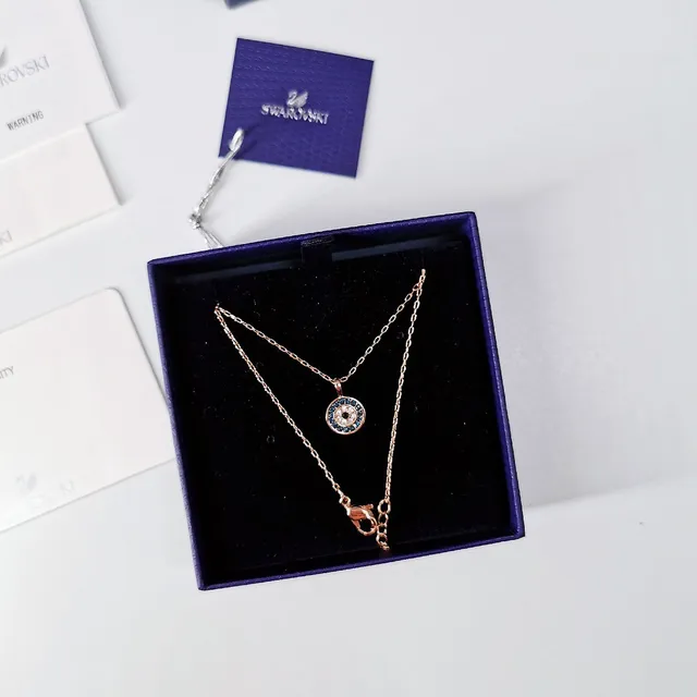 Swarovski দুষ্ট চোখ পাভে ক্রিস্টাল গোলাপী সোনার টোন নেকলেস 7