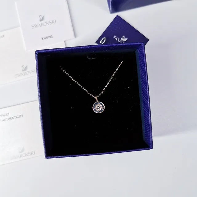 Swarovski দুষ্ট চোখ পাভে ক্রিস্টাল গোলাপী সোনার টোন নেকলেস 8