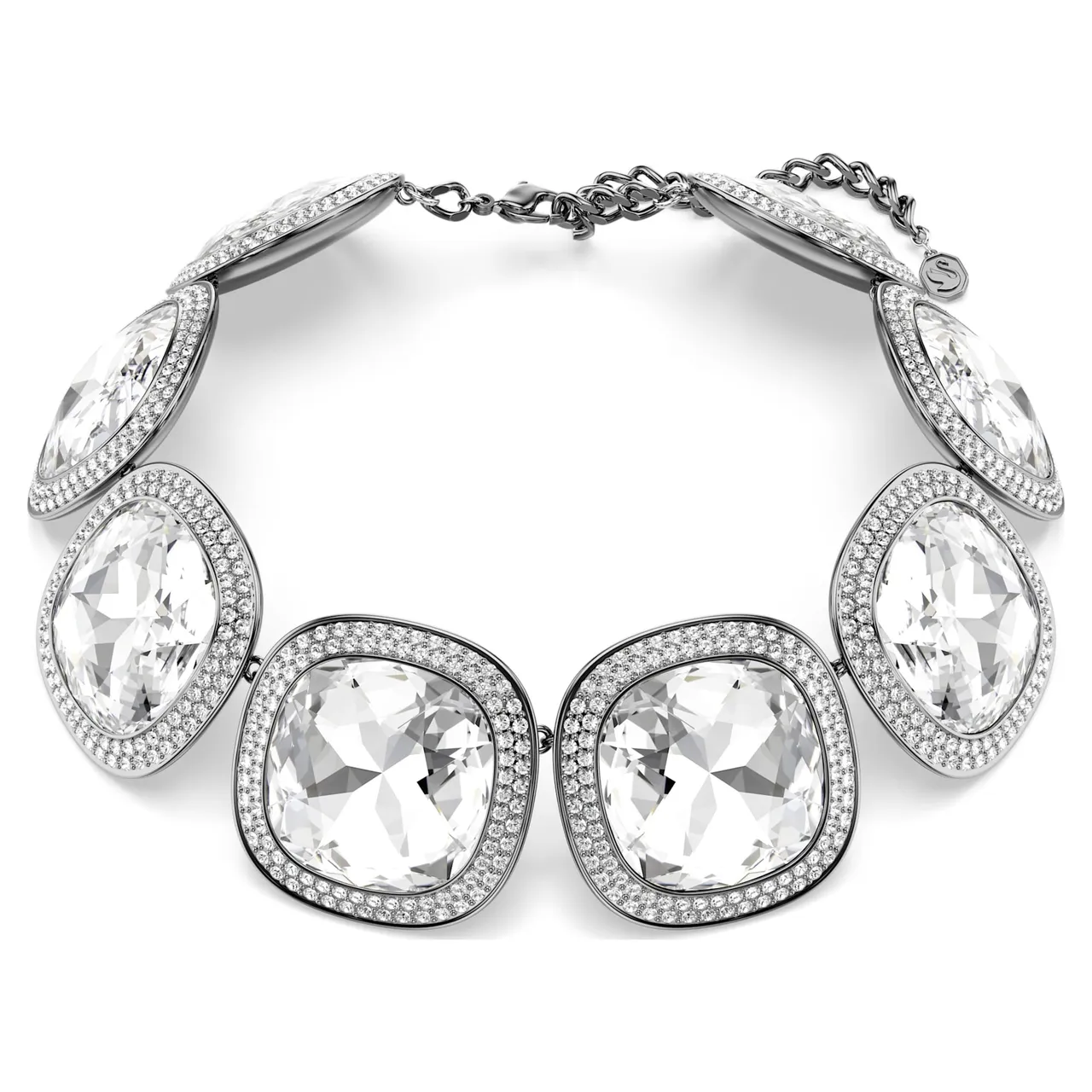 Swarovski Plata Transparente Corte Cushion Piedra Central Halo Pavé Collar 19