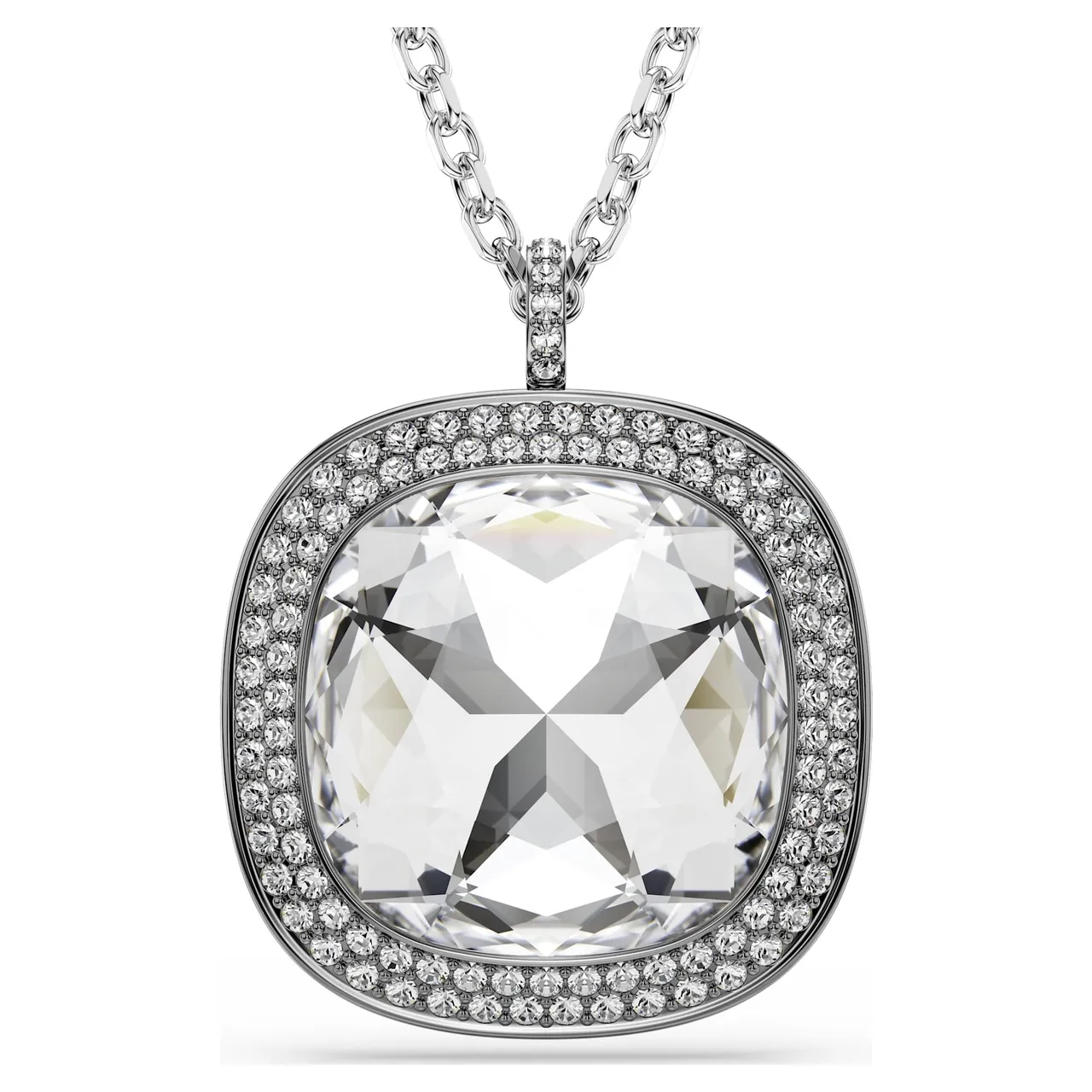 Swarovski Plata Transparente Corte Cushion Piedra Central Halo Pavé Collar 21