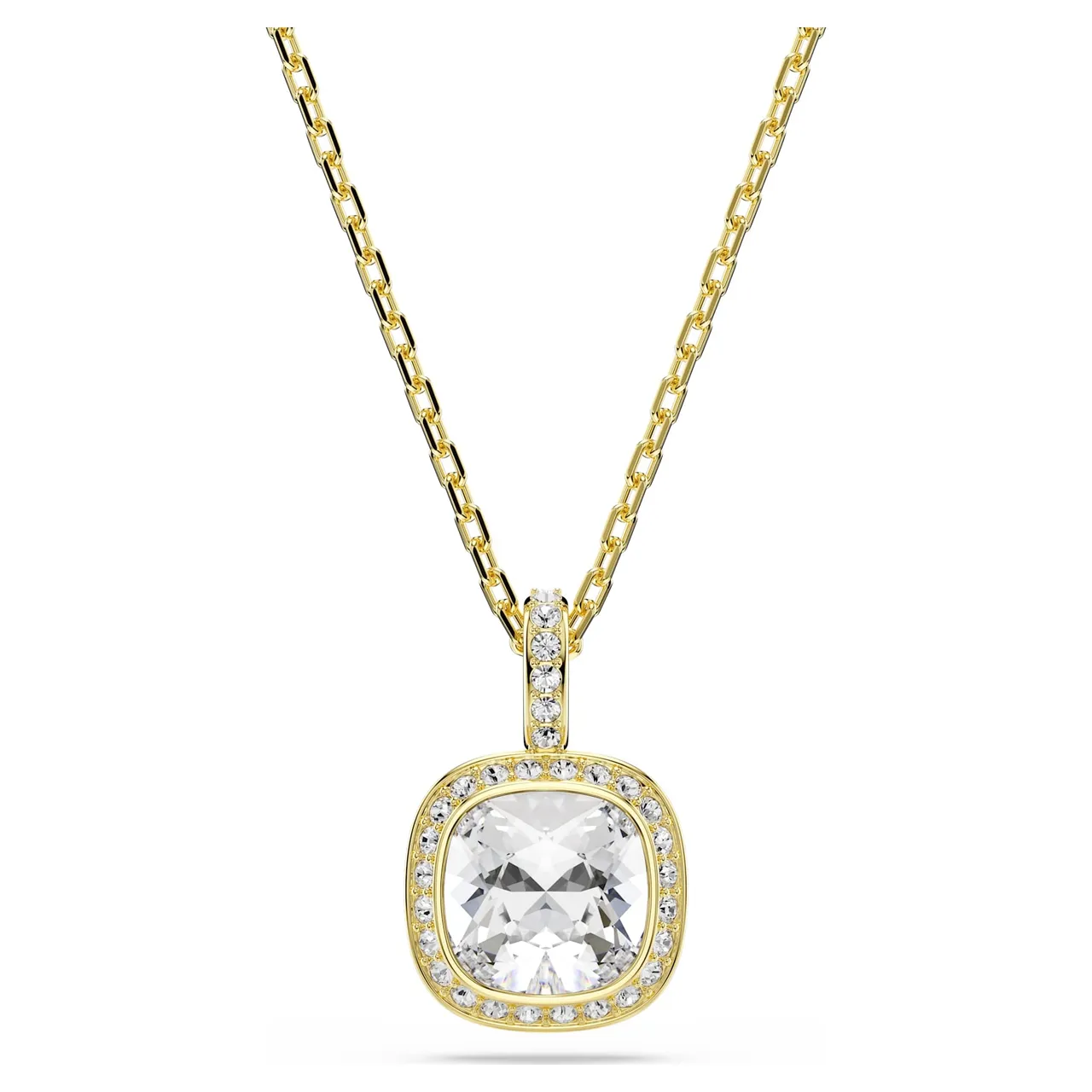 Swarovski Plata Transparente Corte Cushion Piedra Central Halo Pavé Collar 24