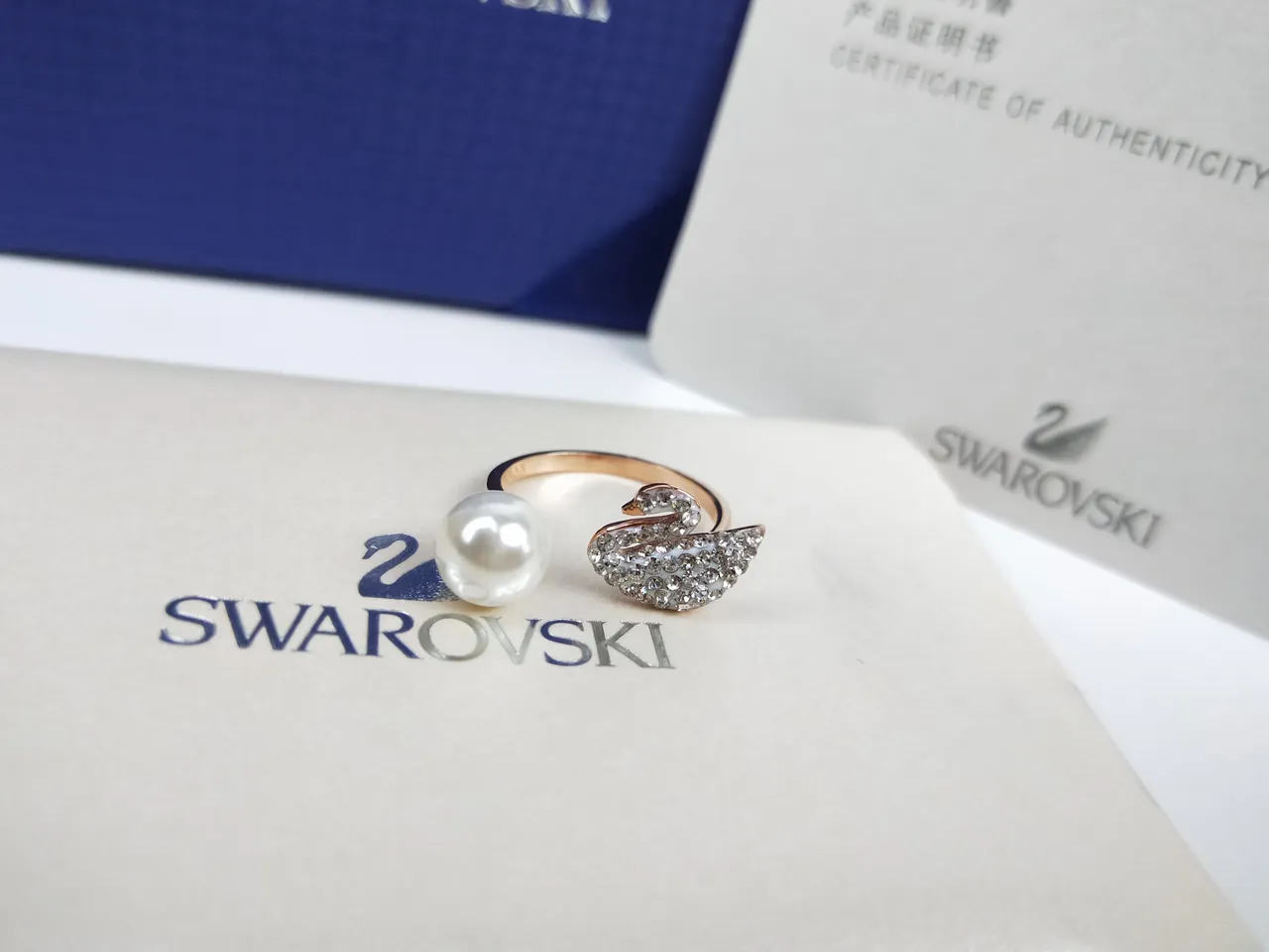 Swarovski Swan Pavé Crystal and Pearl Open Ring 2