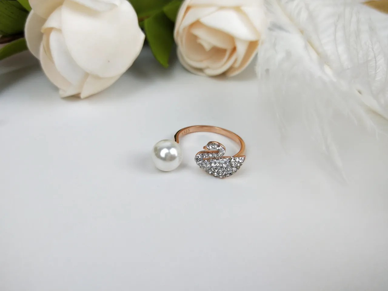 Swarovski Swan Pavé Crystal and Pearl Open Ring 3