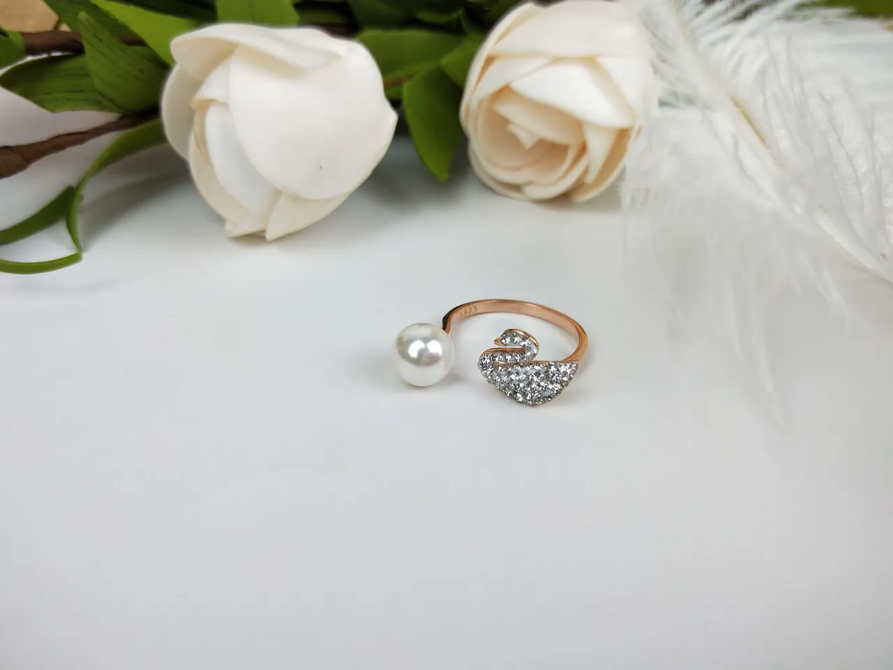 Swarovski Swan Pavé Crystal and Pearl Open Ring 4