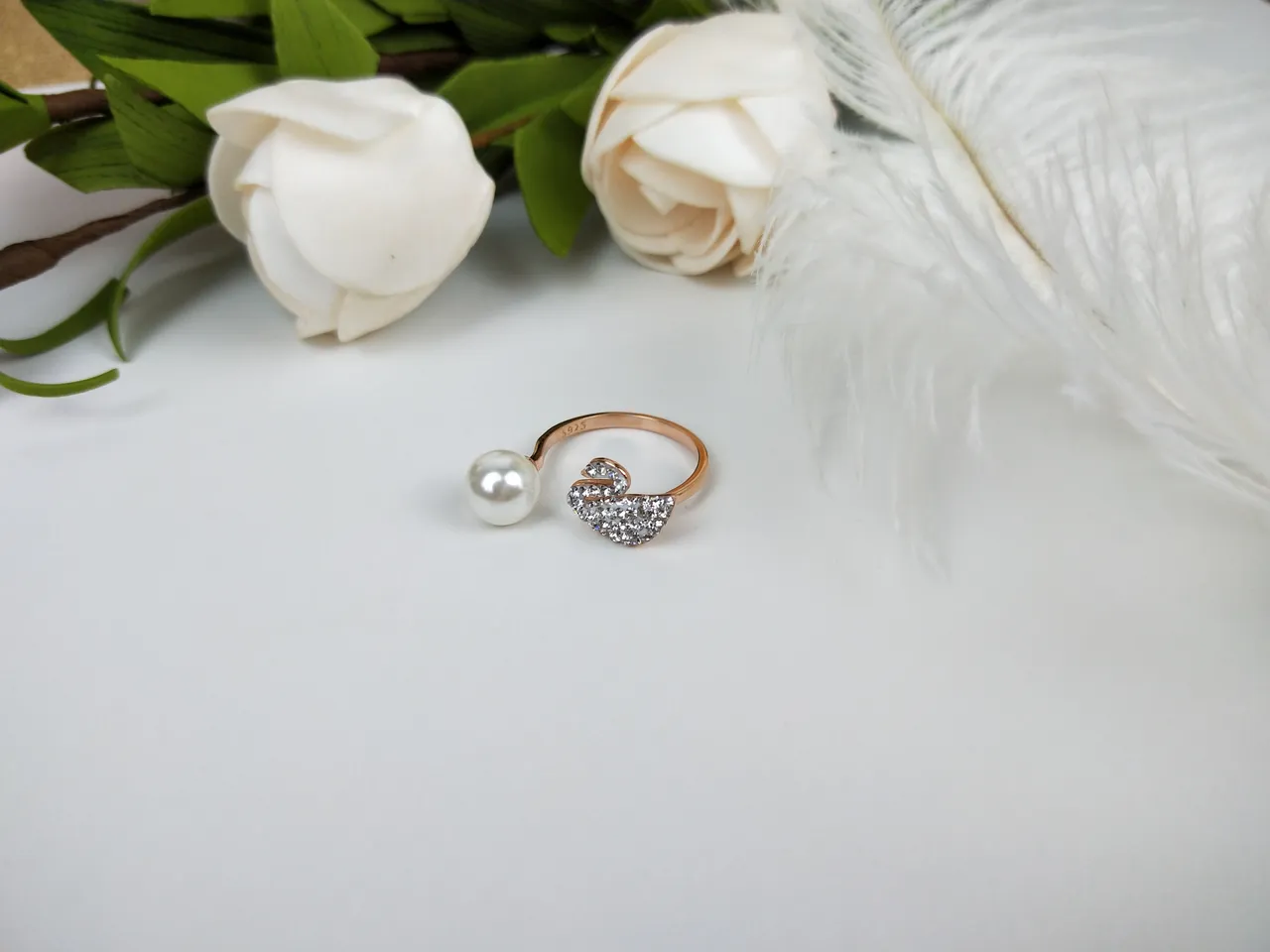 Swarovski Swan Pavé Crystal and Pearl Open Ring 5