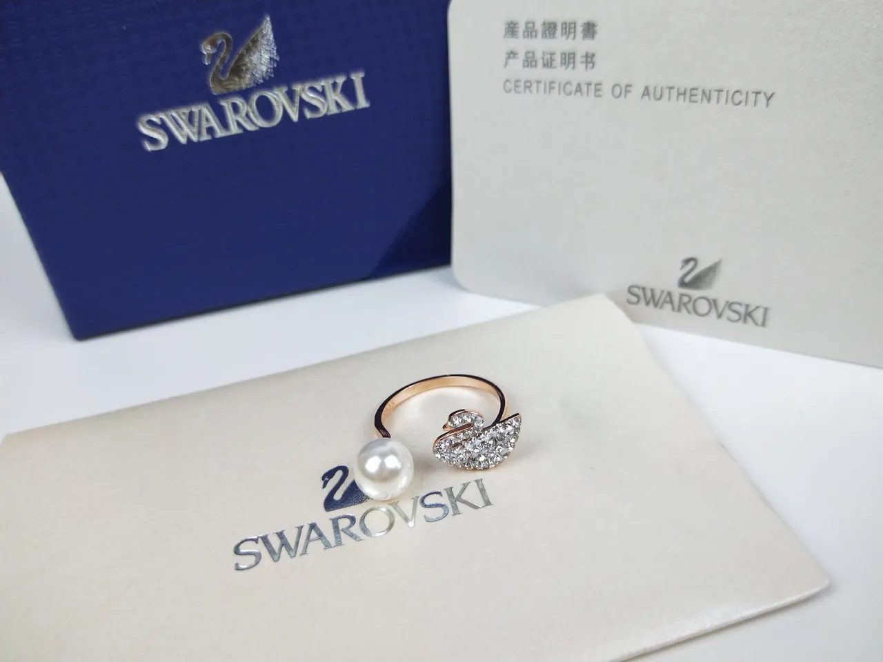 Swarovski Swan Pavé Crystal and Pearl Open Ring 6