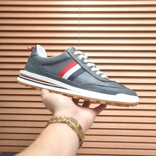 Thom Browne 4-Bar Stripe Sneaker Gray Multicolor Pebbled Leather Upper Motif Lifestyle Sneakers