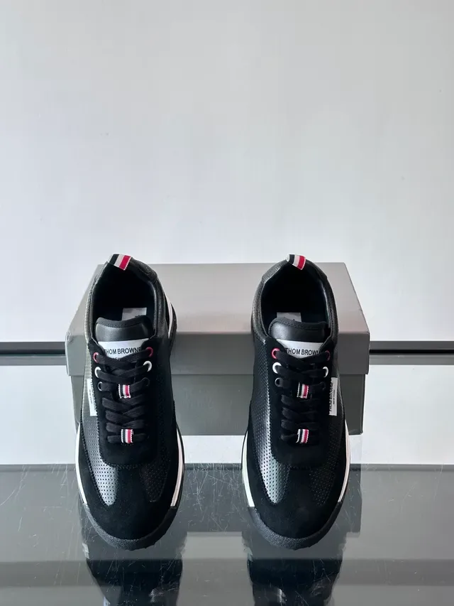 Thom Browne Black Perforated Suede Lifestyle Sneakers 4