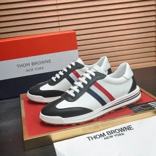 Thom Browne White Black Low-Top Leather Upper Lifestyle Sneakers