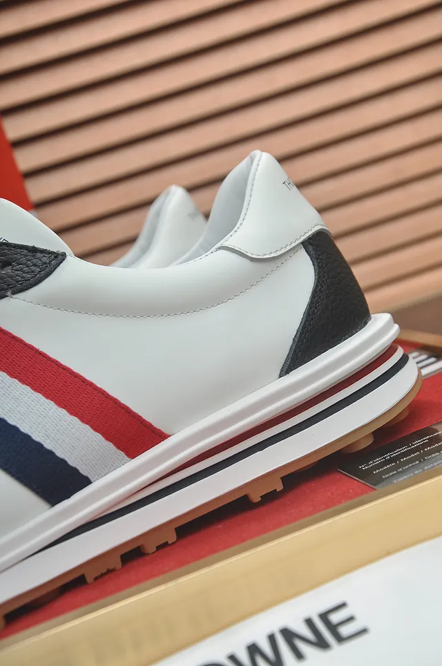 Thom Browne White Black Low-Top Leather Upper Lifestyle Sneakers 2