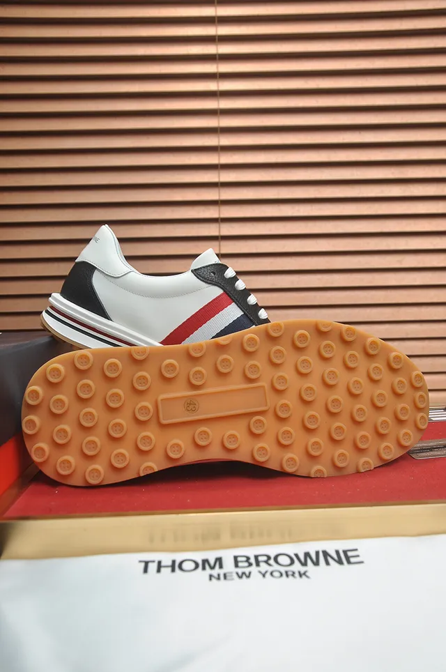 Thom Browne White Black Low-Top Leather Upper Lifestyle Sneakers 3