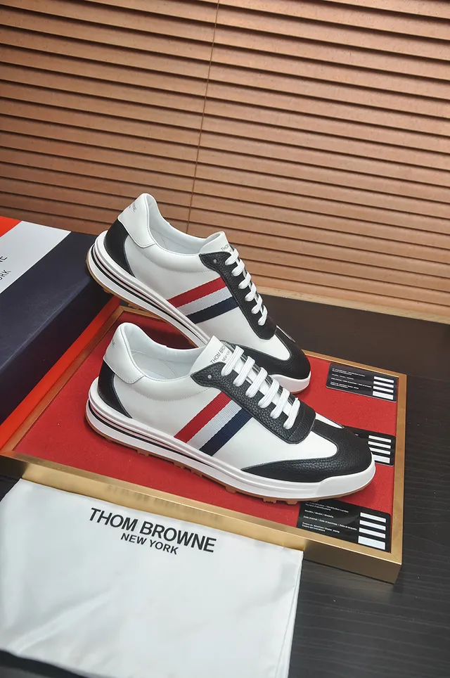 Thom Browne White Black Low-Top Leather Upper Lifestyle Sneakers 4