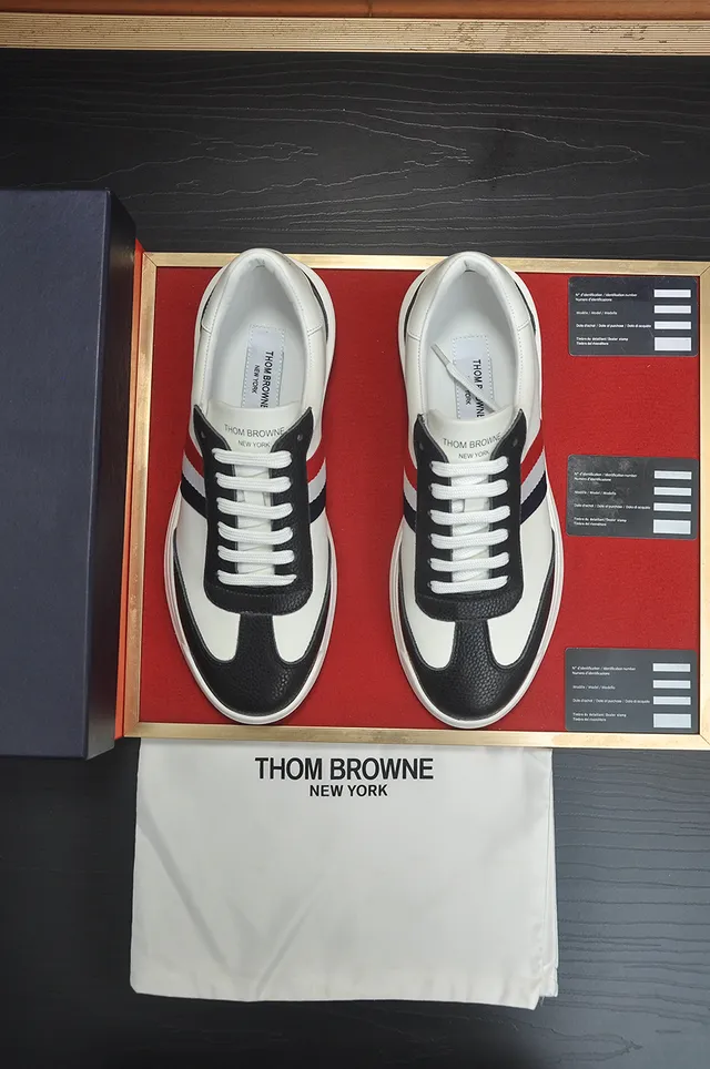 Thom Browne White Black Low-Top Leather Upper Lifestyle Sneakers 5