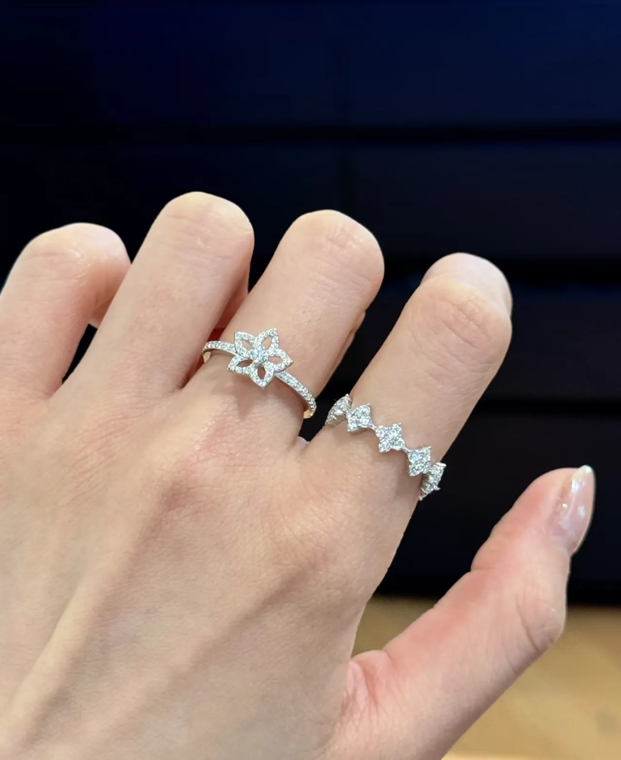 Tiffany & Co. Floral Pavé Silver Navy Motif Stones Ring 2