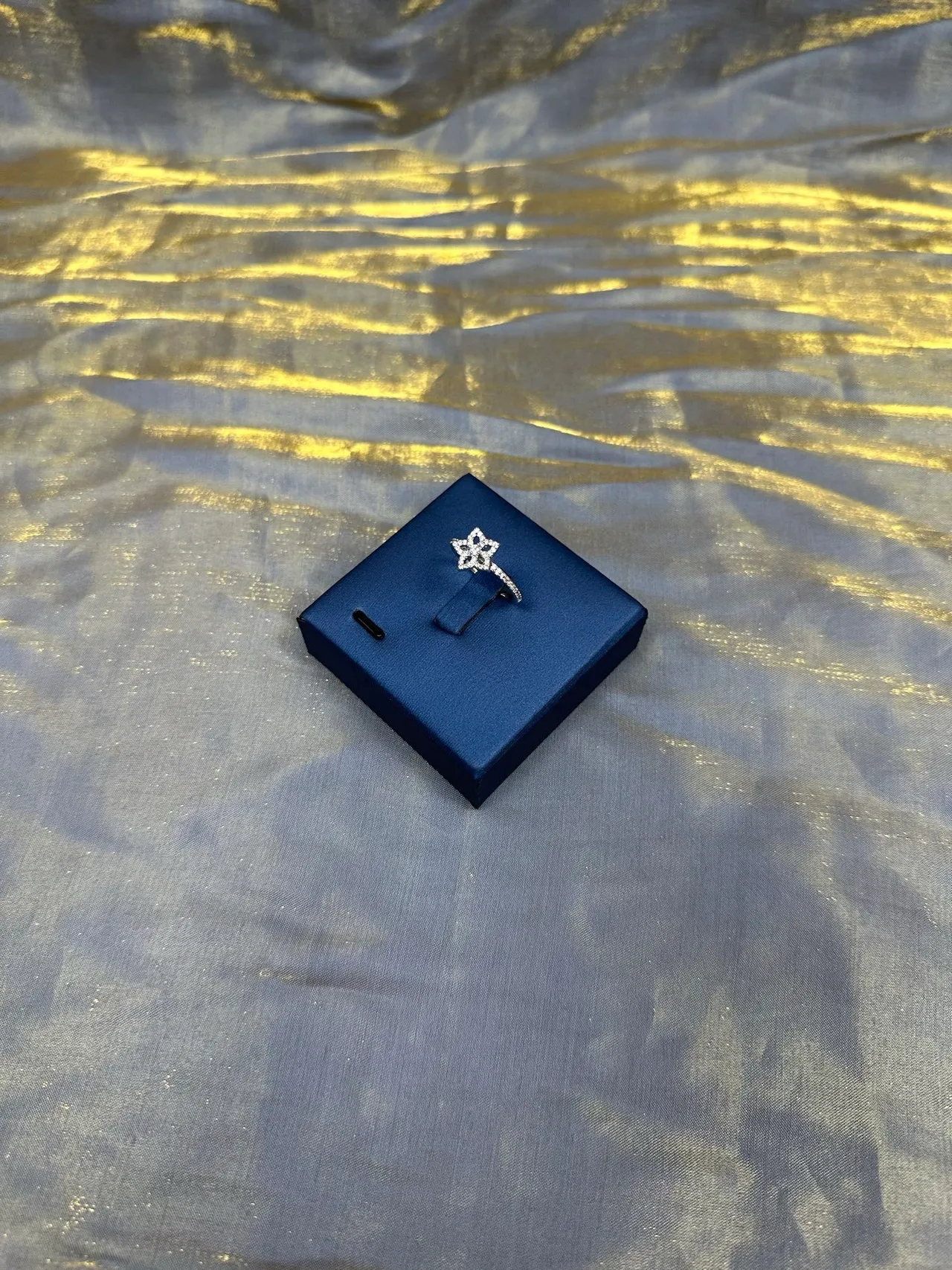 Tiffany & Co. Floral Pavé Silver Navy Motif Stones Ring 8