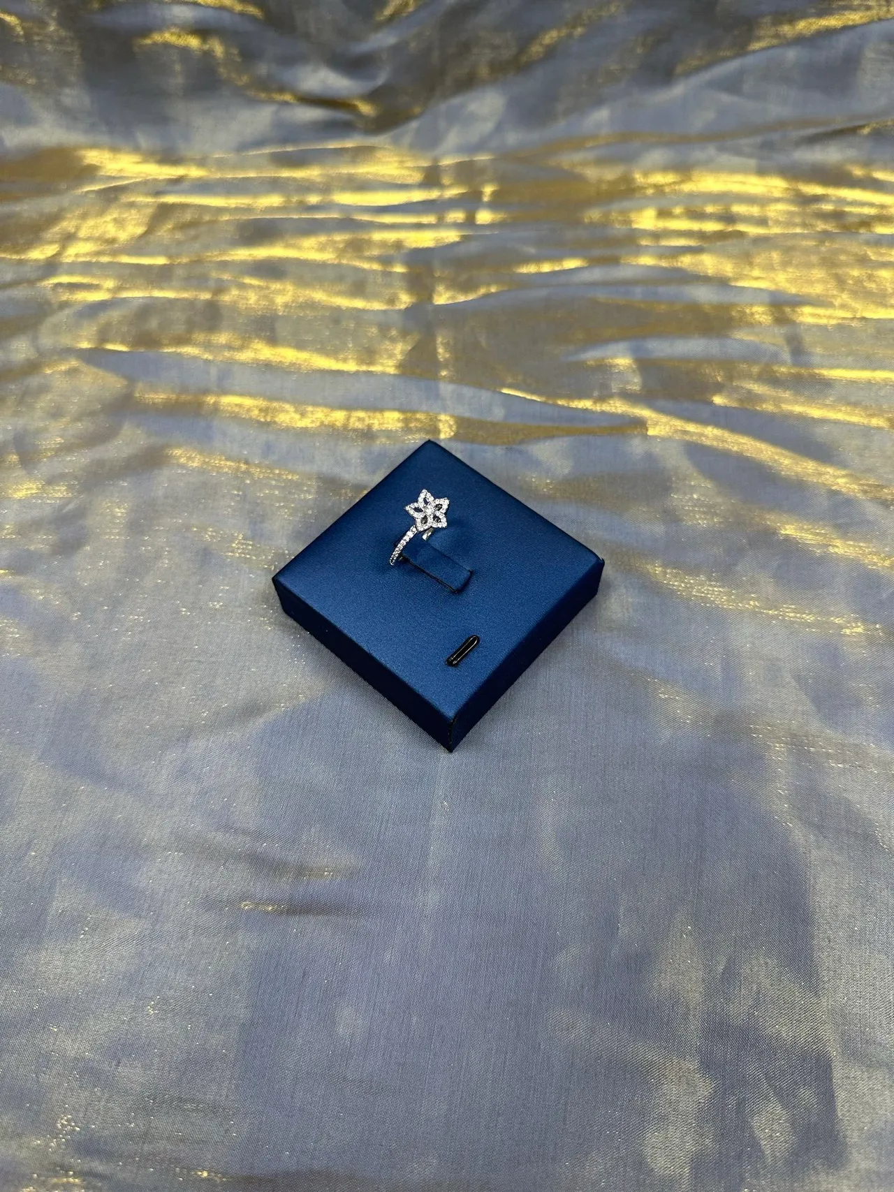 Tiffany & Co. Floral Pavé Silver Navy Motif Stones Ring 9