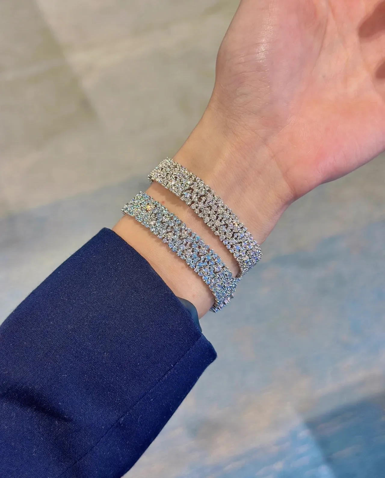 Tiffany & Co. Pavé Crystal Floral Cuff Bracelets 4