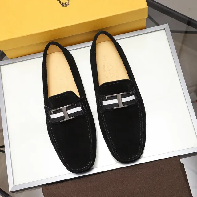 Tod's Gommino Loafer Negro Blanco Ante H-Bar Hebilla de Metal 9